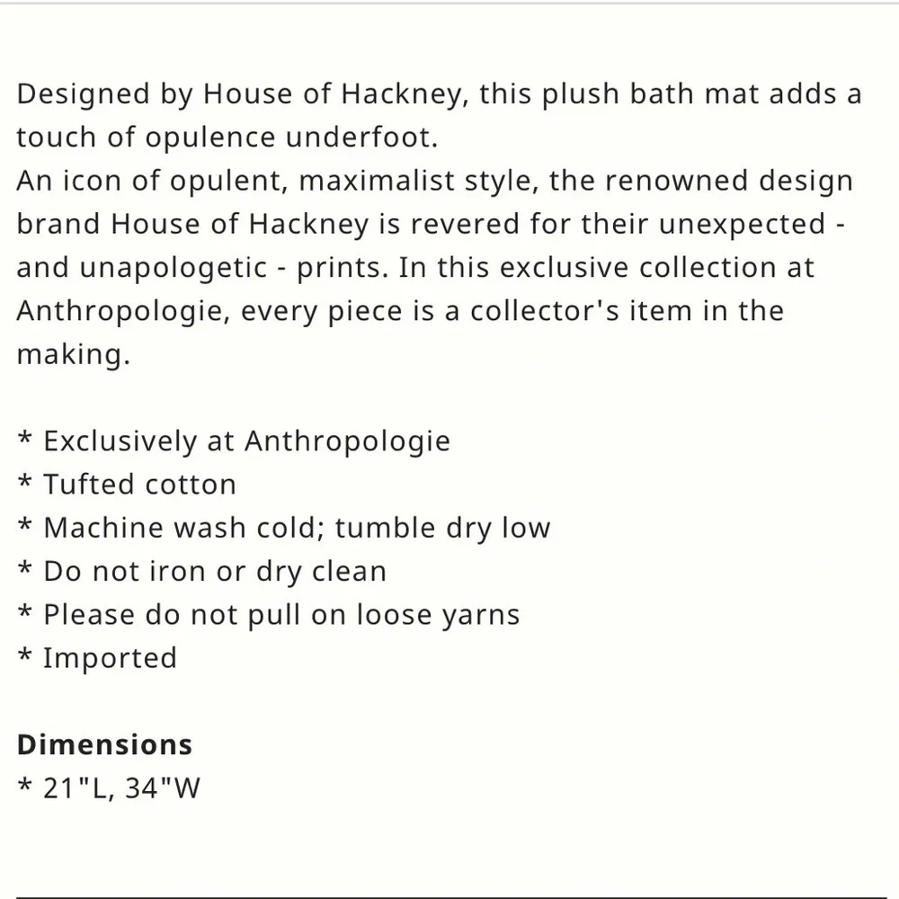 House of Hackney Opia Bath Mat NEW